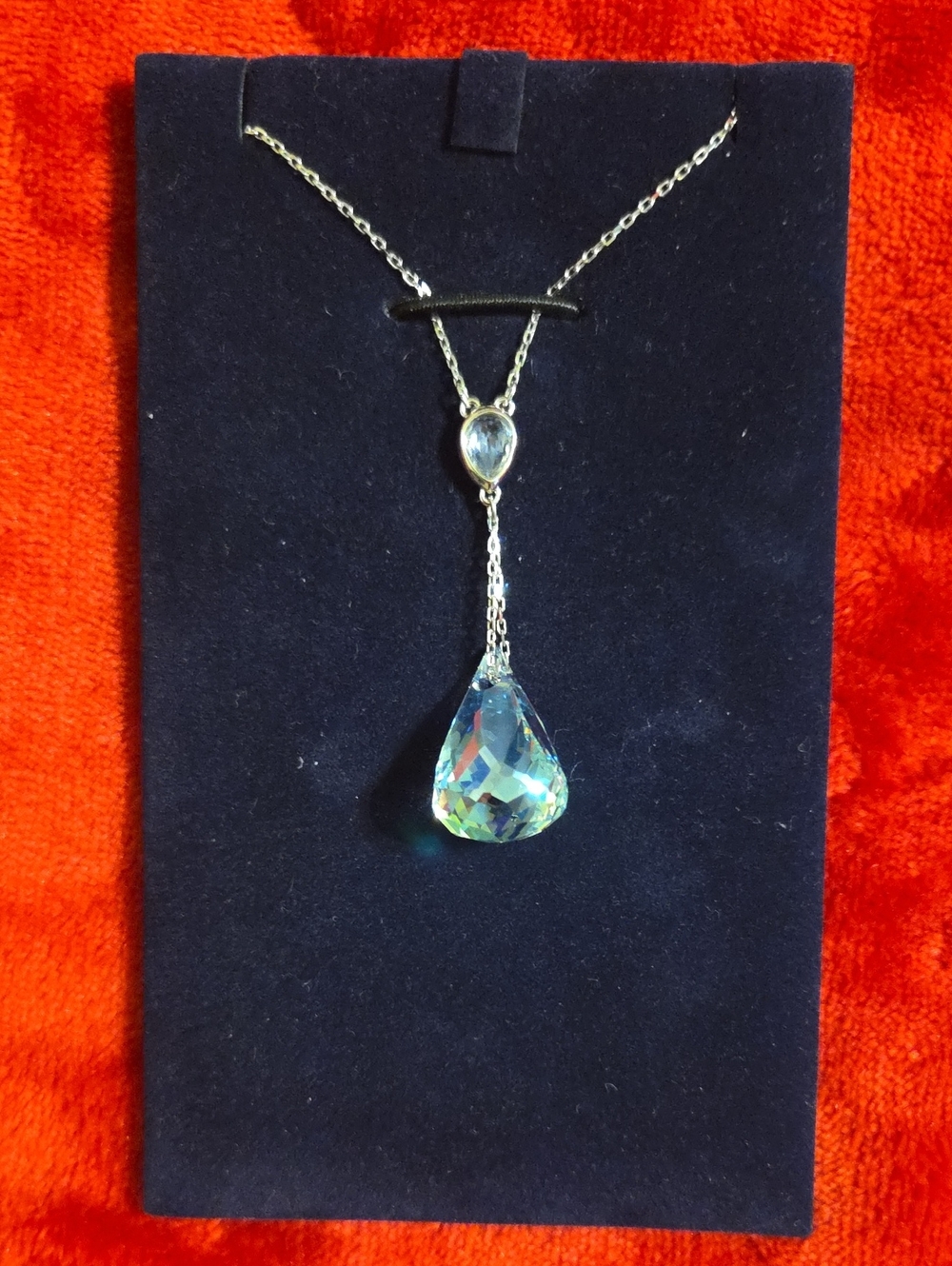 Silver Chain Necklace with Iridescent Teardrop Pendant - Blue/Green